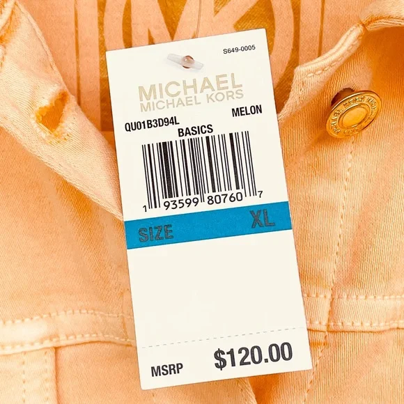 MICHAEL KORS Denim Jacket Gold Button Stretch Patch Pocket Pointed Collar